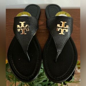 Tory Burch Jolie Thong Leather Black Sandal size 9